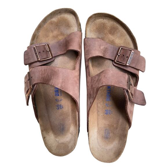 Birkenstock Men's Arizona Sandal EU 46 US 13 Brown Leather Slide Double Strap - Picture 10 of 13